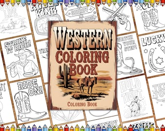 Western Coloring Book, Horse Coloring Pages, Western Life Coloring Book, Wild West Comic Coloring Book, Cowboy Coloring Book, Comic Coloring