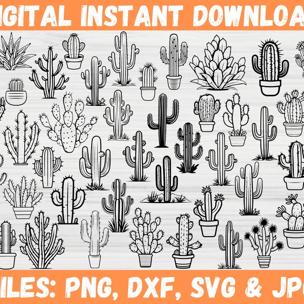 90+ Cactus Collection SVG, Cacti Clipart Bundle, Succulent Flower Plant Silhouette, Desert Cute Design, Digital Download, Cricut File Svg