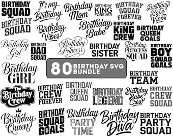 Happy Birthday SVG Bundle, Party Celebration Clipart, Bday Message Cut Files, Cake Balloons Gifts Digital Download for Cricut