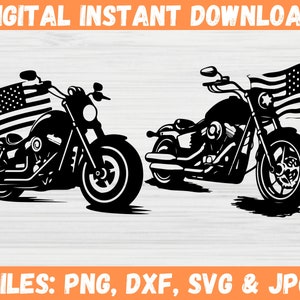 Motorcycle With Flag SVG PNG, Motorbike Clipart, American Biker Vector, Motorcycle Cricut Cutfile, Instant Download, Commercial Use