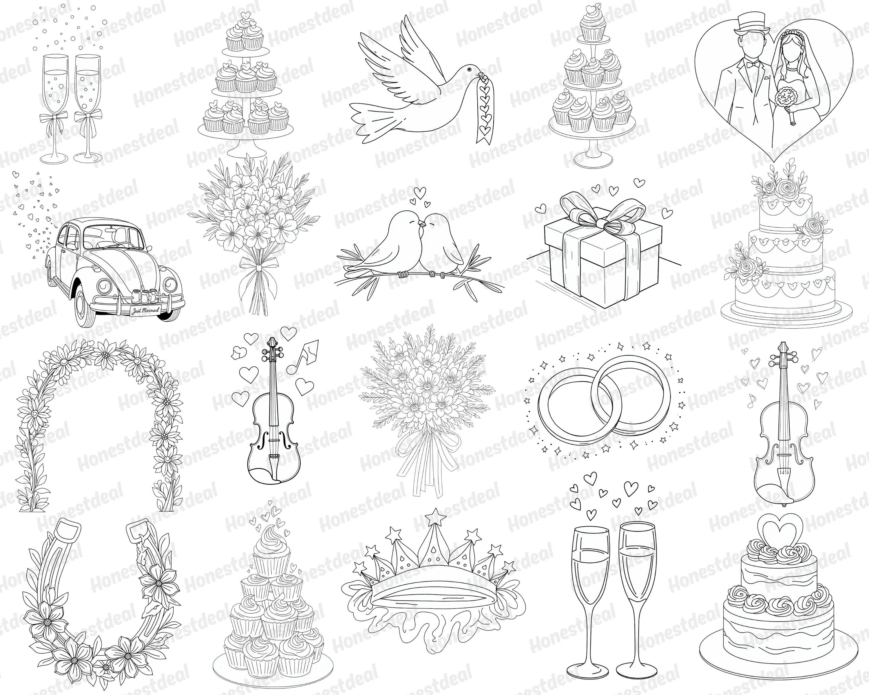 70 Whimsical Wedding SVG Bundle, Hand Drawn Wedding Clipart for Cricut ...