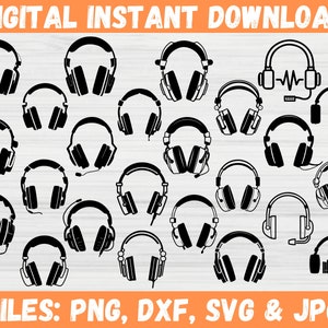 Gaming-Headset SVG Bundle DJ Musik Ohrhörer Gamer Kopfhörer Clipart Videospiele Silhouette Cricut Schnitt Datei Kommerzielle Nutzung Sofort-Download