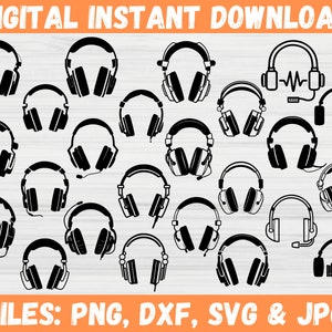 Gaming Headset SVG Bundle DJ Music Earphone Gamer Headphone Clipart Video Games Silhouette Cricut Cut File Commercial Use Instant Download