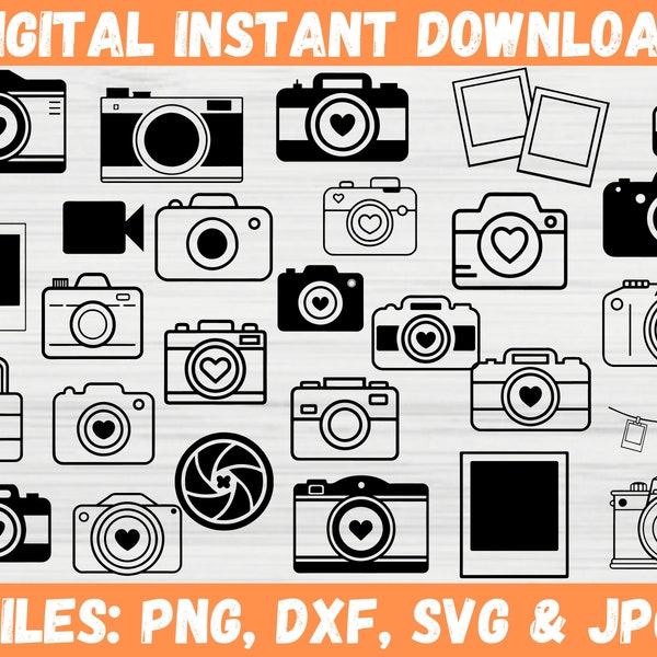 Camera Photography SVG Bundle Vintage Wedding Photo Taking Camera Clipart Photograph Polaroid Cricut File Commercial Use Instant Download