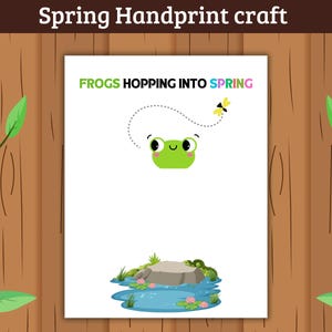 Spring Handprint Craft for Kids, Frog & Flower Handprint Activity, Preschool Toddler Craft, Spring Printable Keepsake, Teacher Resources