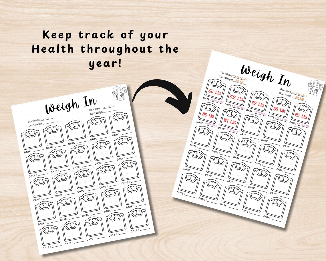 Minimalist Weight Loss Tracker, Printable Undated Fitness Journal, Insert Aesthetic Planner ...