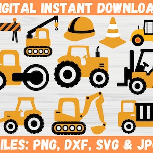 Construction SVG Bundle, Construction Trucks Clipart, Builder Equipment Hat Silhouette, Excavator Bulldozer Dump Truck Svg, Cricut Cut File