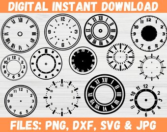 Clock Face SVG, Clock Vector and Face Cricut Files, Clock face svg bundle, Roman Numeral Clock Clipart, Printable Clock Template with Hands