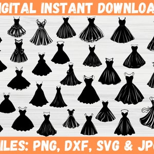 Wedding Dress SVG Clipart Cut Files - Bridesmaid Dress PNG, Prom Dress Instant Download, Little Black Dress Women Clothes Silhouette.