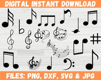 Music Notes SVG Bundle, Music Symbols Treble Clef SVG, Cricut File, Commercial Use, Instant Download, Silhouette Clipart, Guitar Note Vector
