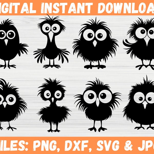 Cartoon Birds SVG Bundle, Frazzled Bird Silhouette, Cartoon Bird Clipart Vector, Zapped Cute Birds Png, Instant Download, Cricut Files Svg