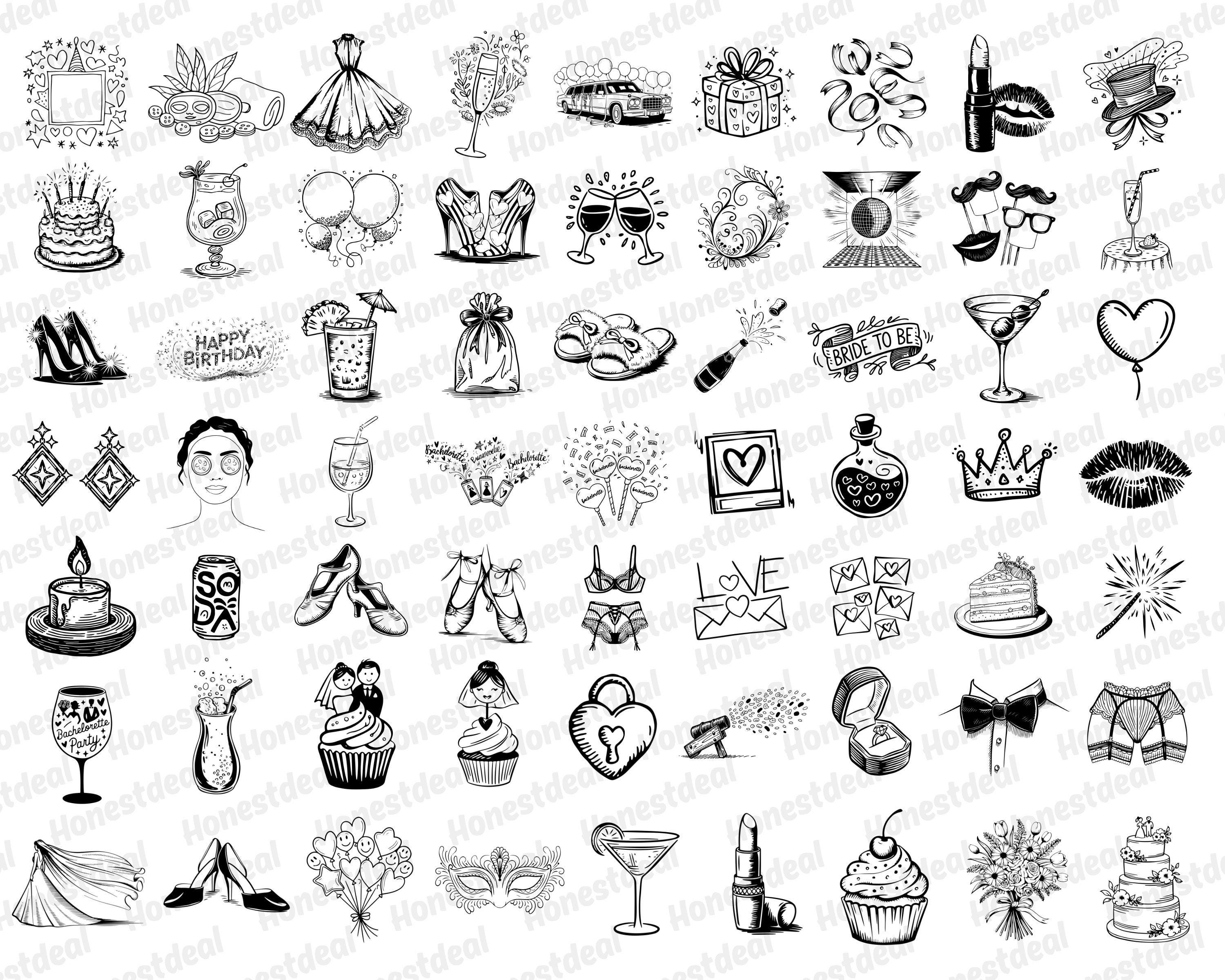 Whimsical Wedding SVG Clipart Bundle | Hand Drawn Icons for Invitations ...