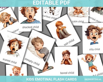 Kids Emotions Flashcards JPG, Cartes Montessori pour l’enseignement à domicile, Matériel d’apprentissage Cartes mémoire numériques pour enfants, Phonics en 3 parties Télécharger Flashcards