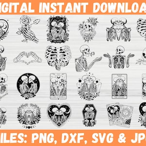 Skelett Liebhaber SVG Bundle, Skelett Paar SVG, Die Liebhaber Tarot Karten Bundle, Valentine Skelette SVG, Halloween Skelett SVG, mystisch SVG