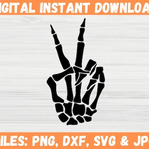 Skeleton Peace Sign SVG, Skeleton Peace Hand, Skeleton Hand Peace Sign Silhouette, Peace Fingers Clipart, Skeleton Hand Svg, Cut Files