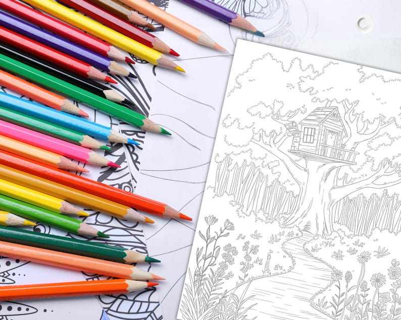 printable enchanted forest coloring book stress relief adult coloring book forest adventure magical forest animals stress free artwork relaxation printable pages