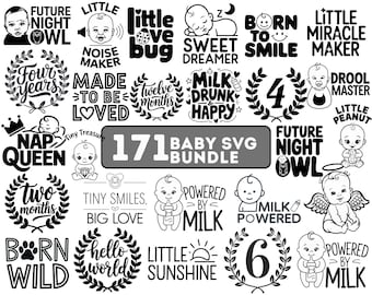 Funny Baby SVG Bundle, Cute Baby Quotes and Onesie Cut Files for Cricut Shower Gifts