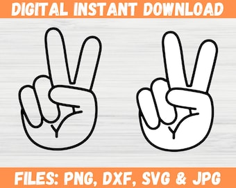 Peace Sign Hand SVG Cut File, Peace Out Two Finger Clipart for Cricut Silhouette, Line Drawing Symbol Instant Download