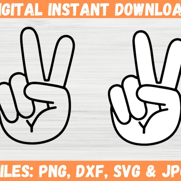 Hand Peace Sign SVG Peace Out Hand Two Finger Clipart Symbol Line Drawing Peace Sign Silhouette Cricut File Commercial Use Instant Download