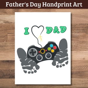 Manualidad con huella de mano para el Día del Padre, Arte con huella de papá gamer, Actividad navideña para niños, Regalo de cumpleaños para papá DIY, Letra de EE. UU. imprimible en PDF