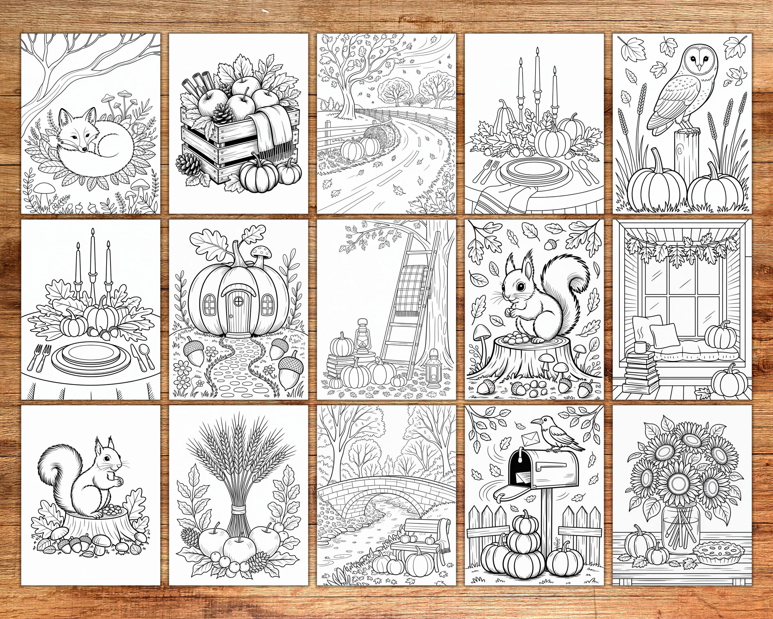 Autumn Adult Coloring Pages | 54-page Printable 8.5x11 PDF | Cozy Fall ...