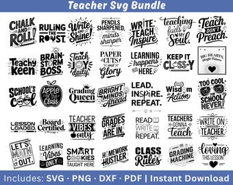 Pacchetto SVG per insegnanti, SVG per il ritorno a scuola, SVG con citazioni di insegnanti, SVG sulla vita degli insegnanti, file di taglio stampabili per Cricut e Silhouette - Download immediato