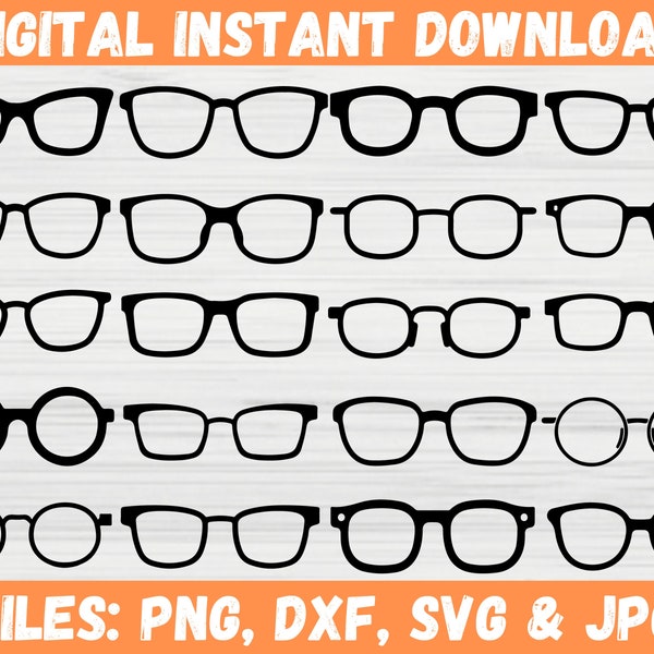 Eye Glass SVG Bundle, Glasses Sunglasses Clipart Outline Silhouette, Eyeglass Lens Frame Fashion Spectacles Vector, Cricut Cut Files for Svg