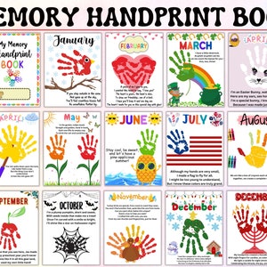 Handprint Memory Book Printable, Kids Keepsake Art, Preschool Handprint Calendar, DIY Monthly & Yearly Handprint Craft, Footprint Book Gift