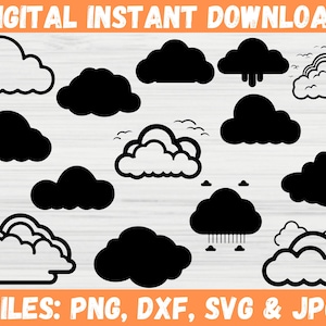Weather Clouds SVG Bundle Pack | Rain Cloud Svg, Clouds clipart | Rain Cloud and Heart Cloud Clipart SVG | Cloud Svg Bundle