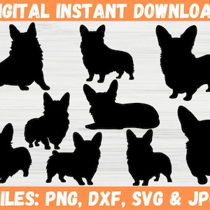 コーギー SVG バンドル | デジタル ダウンロード | コーギー PNG ベクター | SVG 用 Cricut カット ファイル | かわいいコーギー犬のシルエット | ペット動物のクリップアート。