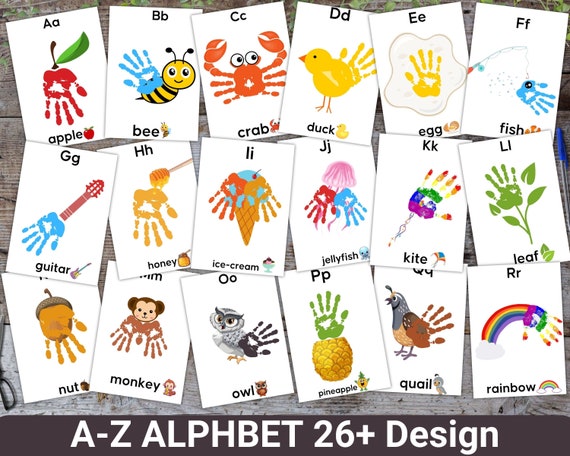 Handprint Alphabet Book Template, Preschool & Kindergarten Craft, DIY Animal Handprints, Classroom Printable, Kindergarten, ABC Writing Set