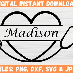 Heart Stethoscope Monogram Frame SVG Nurse Cut File for Cricut, Silhouette, Add Text, Doctor Vet Name Frame PNG for Commercial Use