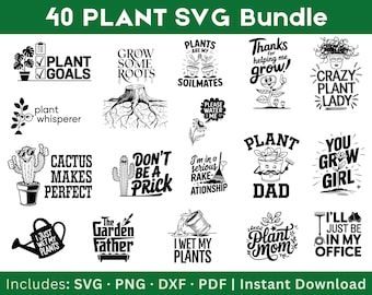 Paquete SVG de plantas para Cricut / 50 citas divertidas, archivos de corte para plantas de interior y jardín / Clipart digital para uso comercial / Descarga instantánea
