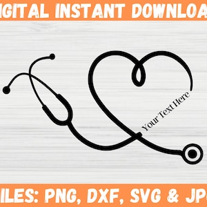 Heart Stethoscope SVG - Stethoscope Cricut Silhouette SVG - Ideal for Medical Professionals, Doctors, and Nurses - Digital Clipart in PNG.