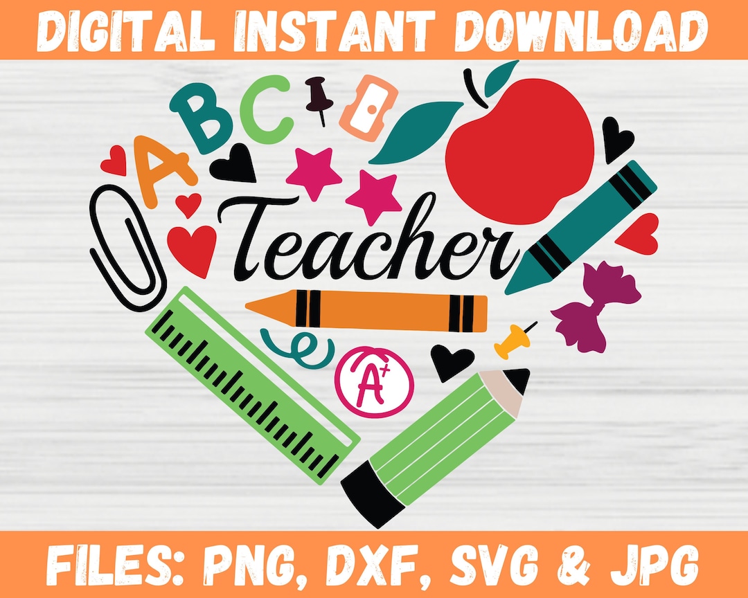 Teacher SVG Bundle Back to School Shirt Design Apple Heart Pencil ...