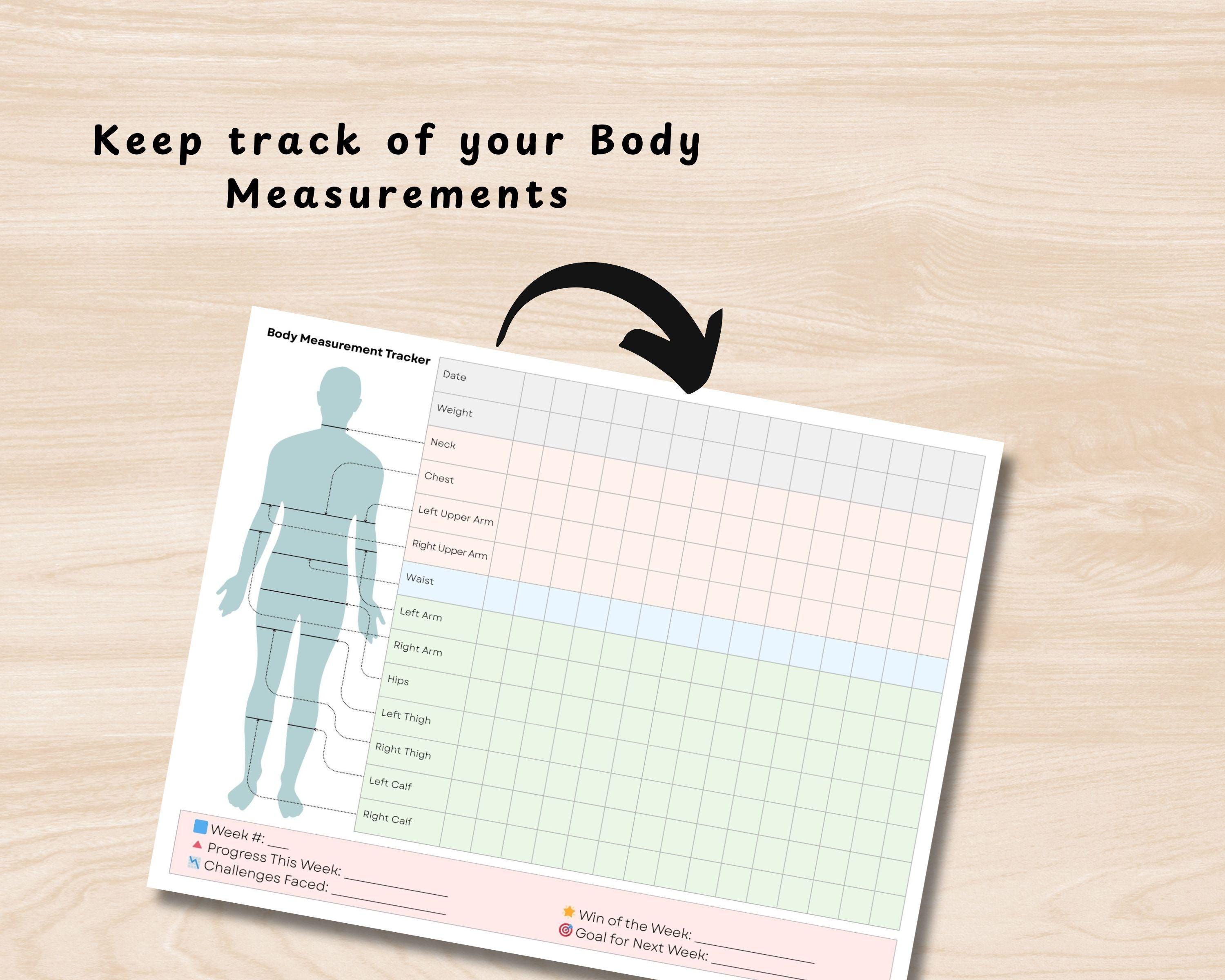 Body Measurement Tracker Printable, A4 Weight Loss Chart and Fitness ...