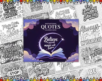 Motivational Quotes Coloring Pages, Inspirational Affirmation Coloring Book PDF, Stress Relief Self Care Printable for Adults