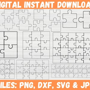 Puzzle SVG Bundle, Puzzle Pieces Clipart, Puzzle Template Pattern Silhouette, Download digitale istantaneo tagliato al laser, File Cricut per Svg