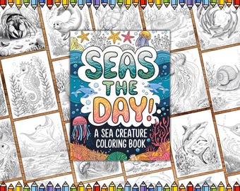 Dibujos para colorear de criaturas marinas, hojas para colorear del océano, libro para colorear en escala de grises, libro para colorear de animales marinos, páginas de criaturas marinas para adultos y niños