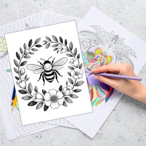 Bee and nature coloring pages
Bee in a floral pattern coloring
Bee and flower petals coloring
Bee and lavender flowers coloring pages
Bee on sunflower petals coloring
Bee and spring floral designs coloring
Bee on daisies coloring pages
Bee with flower bouquet coloring
Bee flying around flowers coloring