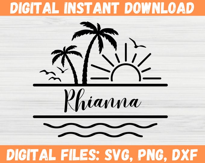 Palm Tree Split Frame SVG Cut File for Cricut, Silhouette, Ocean Waves ...
