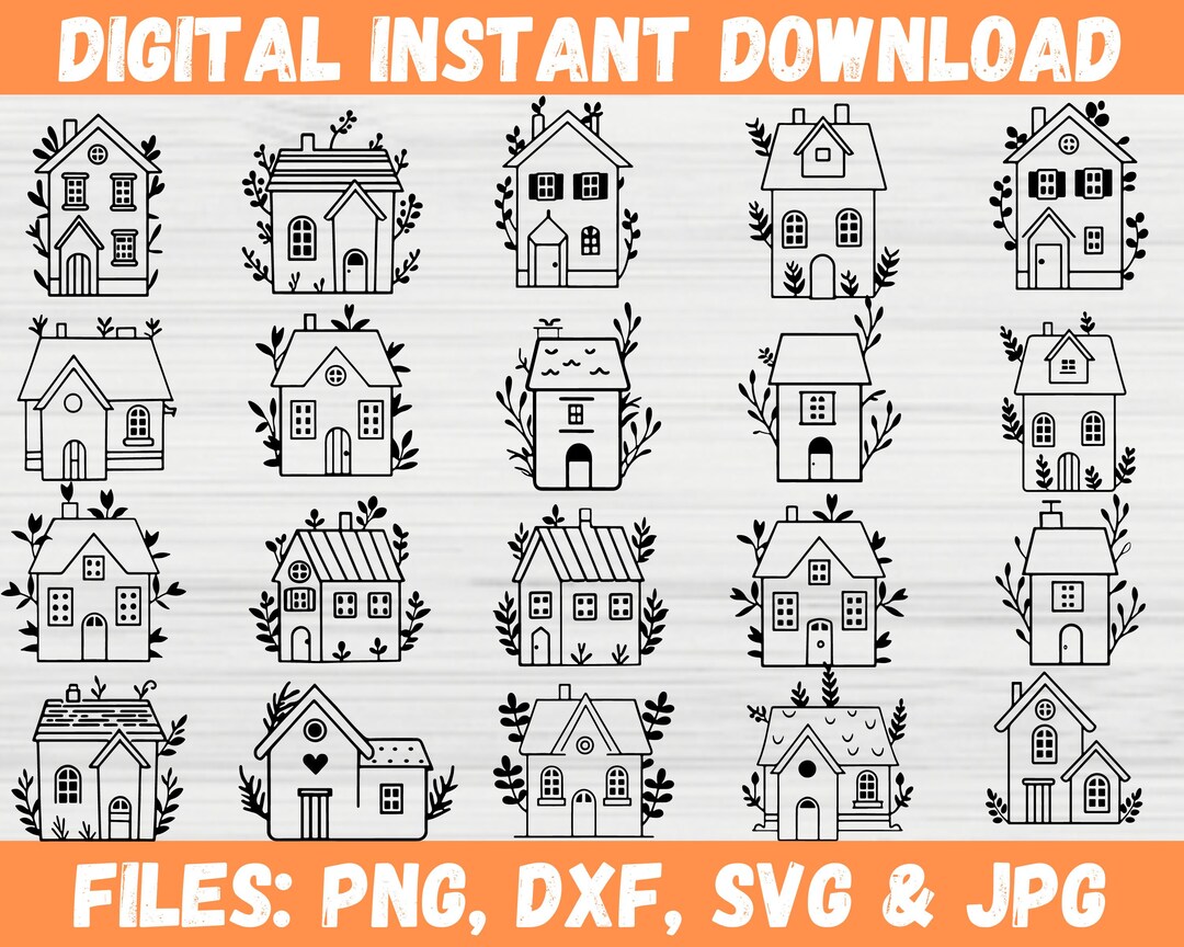 Floral Little House SVG Bundle Little Home Clipart Scandinavian Roof ...