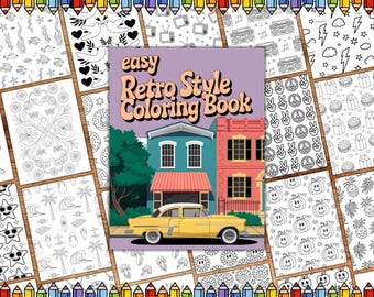 Preppy Coloring Book, Retro Coloring Pages, Groovy Digital Coloring Book, Printable Coloring Pages for Adults and Teens, Commercial Use