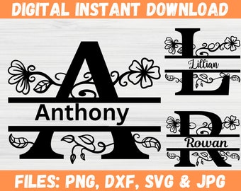 Split Monogram Fancy Floral Letter Svg, Wedding Svg,Initial Monogram Svg, Flourish Svg, Monogram Frame Svg, 26 Individual Letters Alphabet