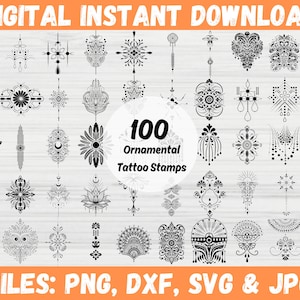 Procreate Ornamental Tattoo Stamps Svg, Flash Tattoo Stencils, Geometric & Lotus Tattoo Designs, Girly delicate Tattoo Stamps, Mini Tattoo