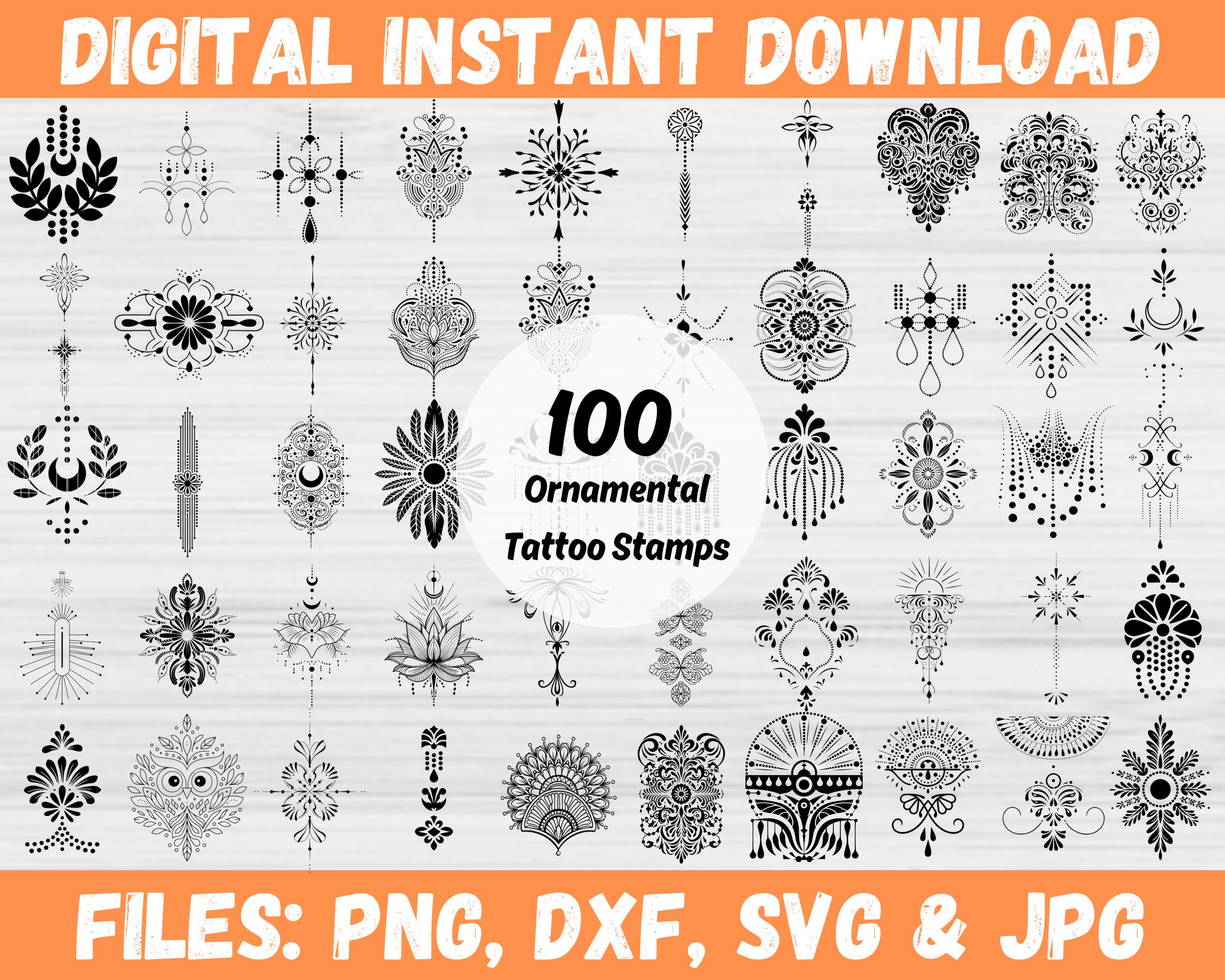 Procreate Ornamental Tattoo Stamps Svg, Flash Tattoo Stencils, Geometric & Lotus Tattoo Designs, Girly delicate Tattoo Stamps, Mini Tattoo