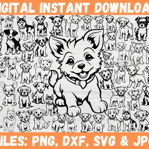 Big Bundle, Cute Puppy SVG, Sitting Down Dog Clipart, Full Body Dog Face Breeds Silhouette, Dog Mom Lover Png, Digital Cricut Files for Svg