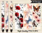 Butterfly Pen Wrap Sublimation Bundle, Butterfly Pen Wrap Png, Glitter Pen Wrap Design, Instant Digital Download, Commercial Use