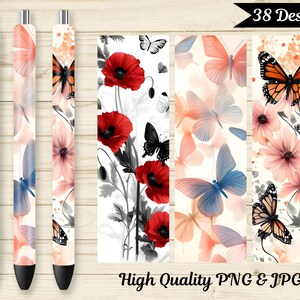 Butterfly Pen Wrap Sublimation Bundle, Butterfly Pen Wrap Png, Glitter Pen Wrap Design, Instant Digital Download, Commercial Use