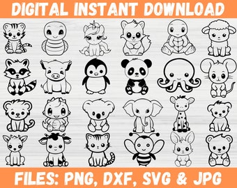 Animal Bundle SVG, Animal Clipart, Animal Doodle Drawing Clipart, Safari Animal Silhouette, Jungle svg, Cute Farm Animal Hand Drawing